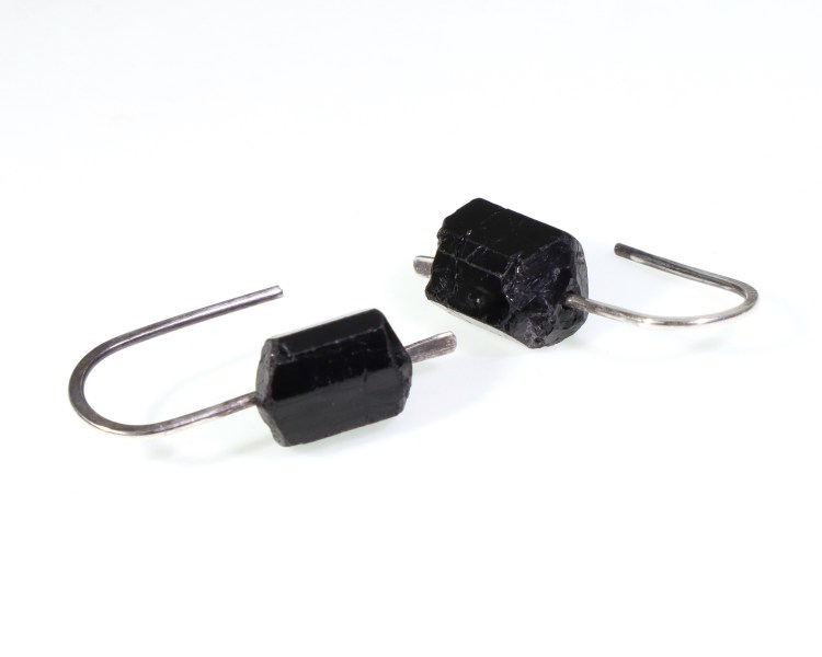 Raw Black Tourmaline Silver Earrings