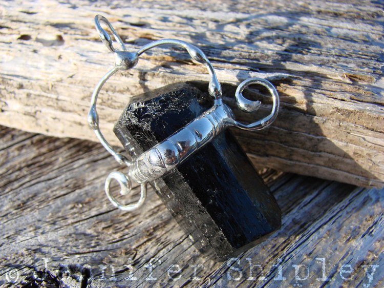 Raw Black Tourmaline Crystal Choker Pendant