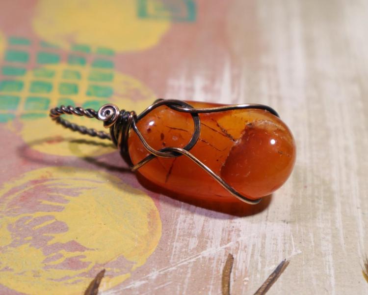 Wire Wrapped Carnelian Pendant