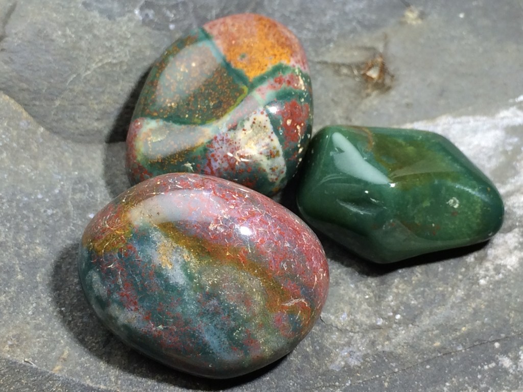 Tumbled Bloodstone Specimens from my collection for making wire wrapped jewelry. Polished rocks.