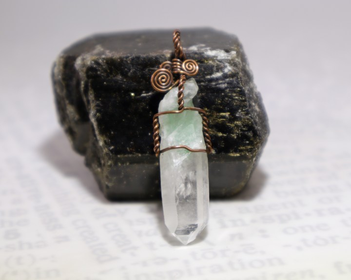 Wire-Wrapped Fuchsite Phantom Quartz Crystal Pendant