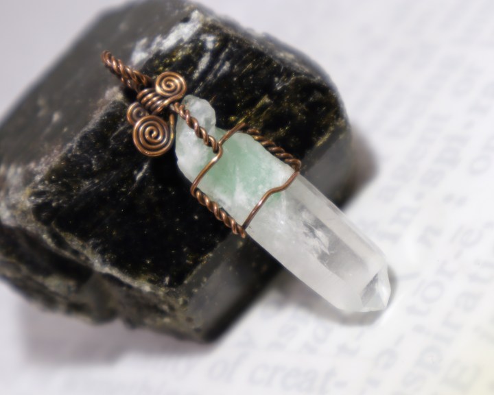 Wire-Wrapped Fuchsite Phantom Quartz Crystal Pendant