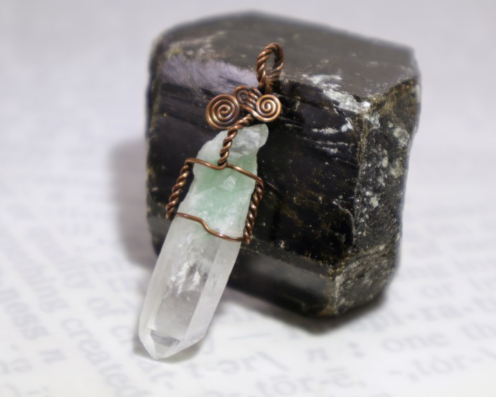 Wire-Wrapped Fuchsite Phantom Quartz Crystal Pendant
