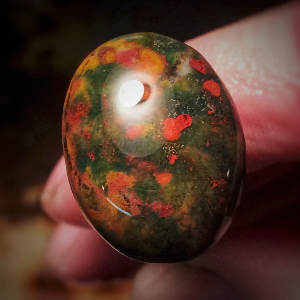Here is a bloodstone cabochon that I cut.  Lapidary artist
