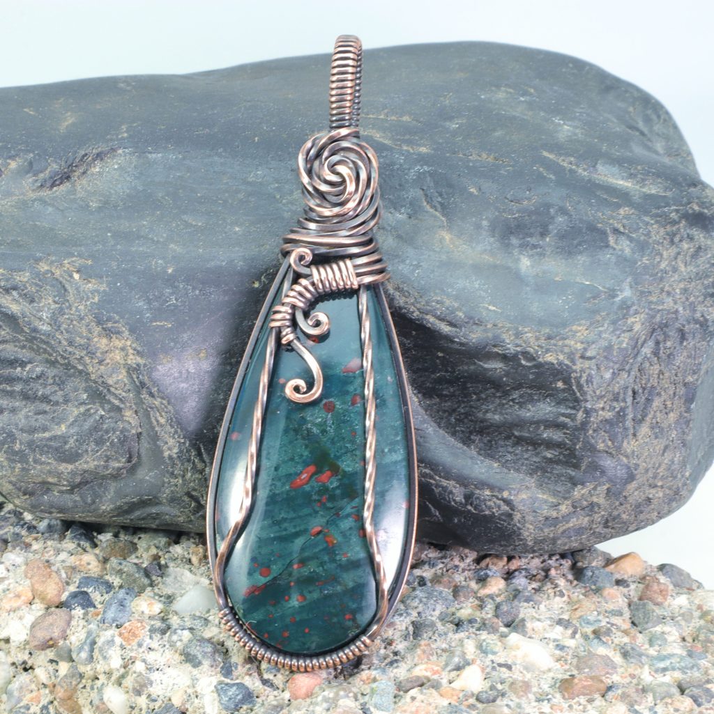 Bloodstone wire-wrapped Pendant
